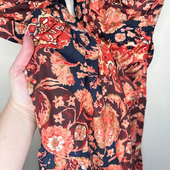 NWT Anthropologie Red Motif Floral Cotton Tie Back V Neck Babydoll Midi Dress 2 - Picture 5 of 15